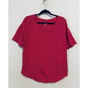 Entro Top Womens Medium Bright Pink Gauzy Fringe Chest Pocket Barbie Romantic